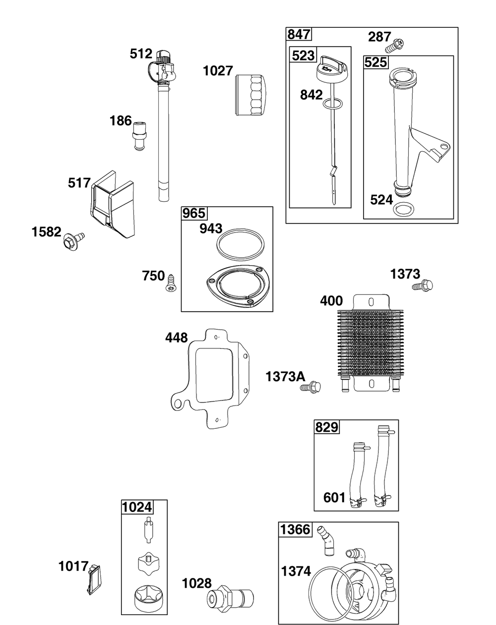 Lubrication Group Diagram and Parts List for 49J677-0011-G1  Briggs and Stratton Engine